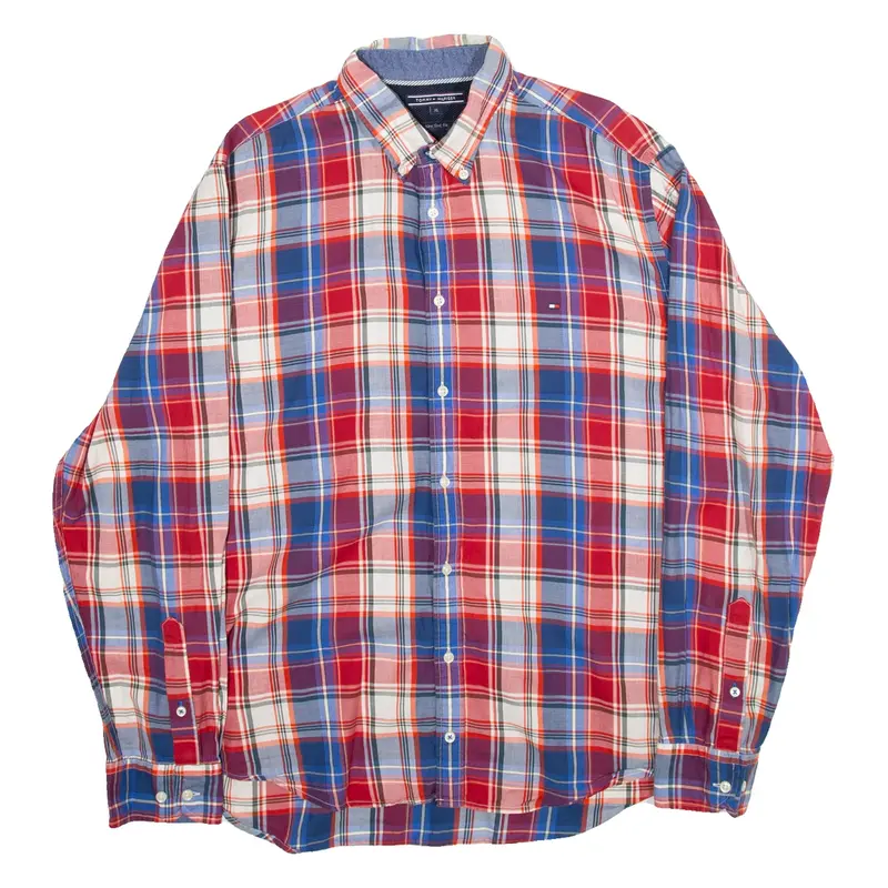 TOMMY HILFIGER New York Fit Mens Shirt Red Check Long Sleeve XL