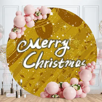 Gold Glitter Theme Circle Christmas Backdrop - Aperturee