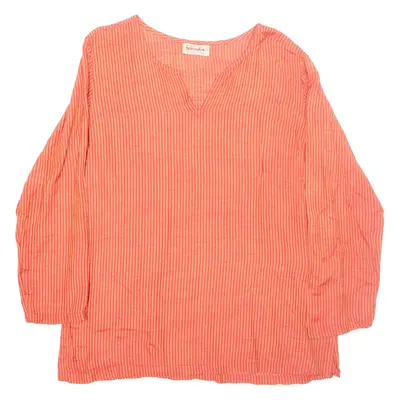 FABINDIA Striped Womens T-Shirt Red Long Sleeve V-Neck L