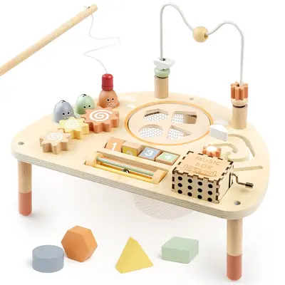 Joyreal Activity Table Busy Board for Kids, Toddler Activity Table with Fishing Game, Bead Maze, Shape Sorter, Montessori Nur...