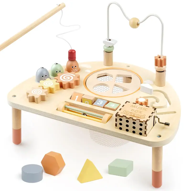 Joyreal Activity Table Busy Board for Kids, Toddler Activity Table with Fishing Game, Bead Maze, Shape Sorter, Montessori Nur...