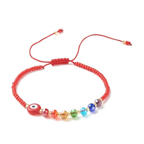 Flat Round Evil Eye Lampwork Braided Bead Bracelet