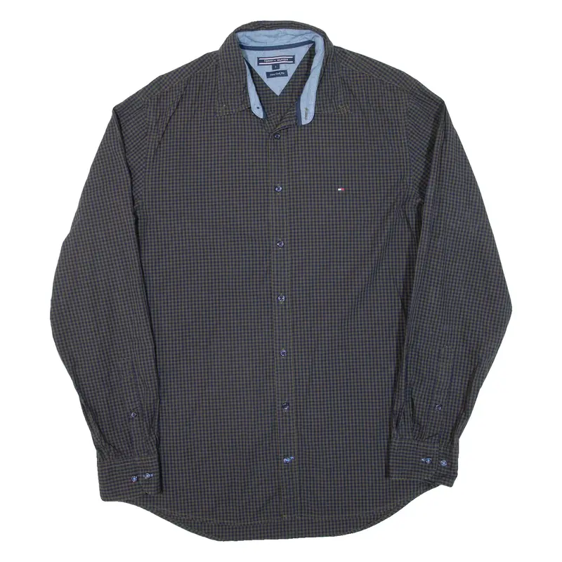 TOMMY HILFIGER New York Fit Mens Shirt Green Check Long Sleeve L