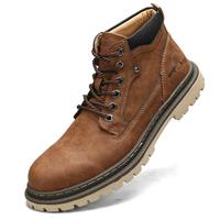 Men's Casual Boots Comfortable Waterproof Hiking Boots High Top Comfy Leather Shoes Lace Outdoorfun