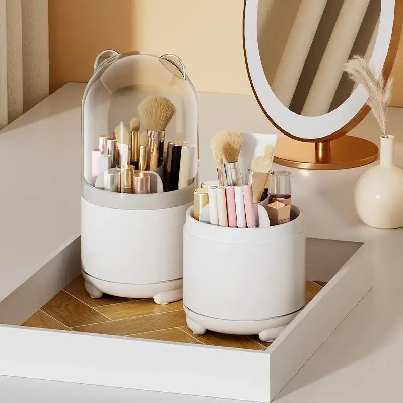 Rotatable Makeup Brush Holder, 1 Count Dust-proof Makeup Brush Storage Box with Lid, Desktop Storage Organizer for Home
