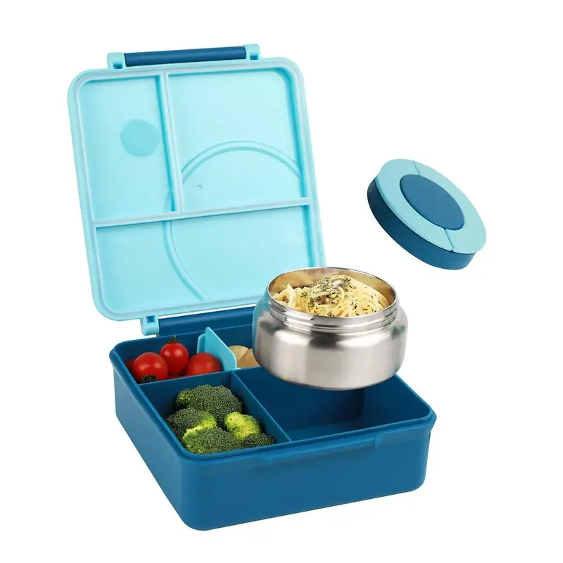 Bento Lunch Box with 8oz Soup Thermo, Lunch Food Containers with 4 Compartment, Insulated Hot Food Jar for School Travel