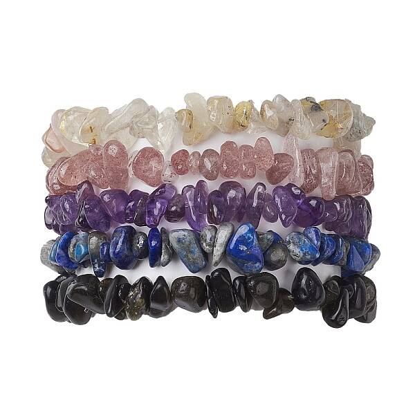 12 Constellation Natural Mixed Gemstone Chip Beaded Stretch Bracelets Sets for Women Men