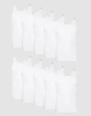 Hanes Men's Cotton Tank Undershirt Moisture-wicking White 10-pack Underwear Multi Pack Comfortable Fit Soft Stretch Fabric Br...