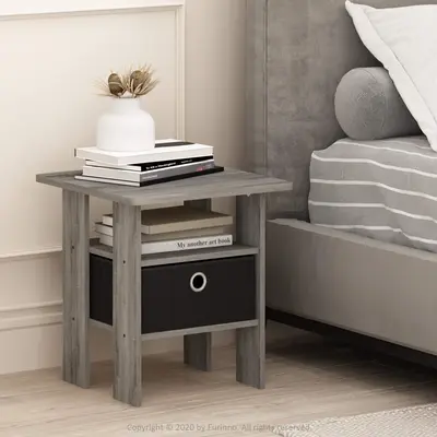 HOMLUX Andrey End Table Nightstand with Bin Drawer – French Oak/Black, Affordable & Stylish