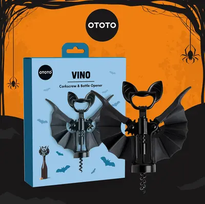 OTOTO Vino Spooky Bat Wine Opener – 2-in-1 Corkscrew & Bottle Opener, Halloween Decor & Perfect Gift for Halloween, Cute Gi...