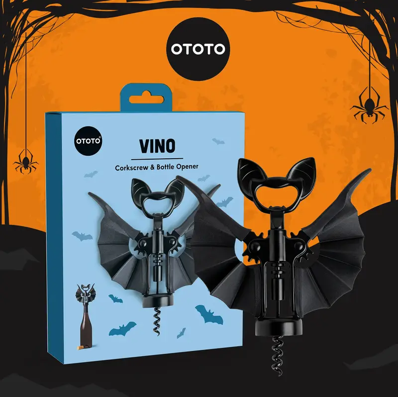 OTOTO Vino Spooky Bat Wine Opener – 2-in-1 Corkscrew & Bottle Opener, Halloween Decor & Perfect Gift for Halloween, Cute Gi...