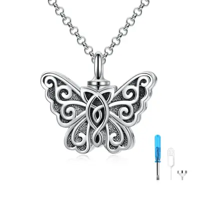 Sterling Silver Vintage Celtic Knot Butterfly Urn Necklace for Ashes