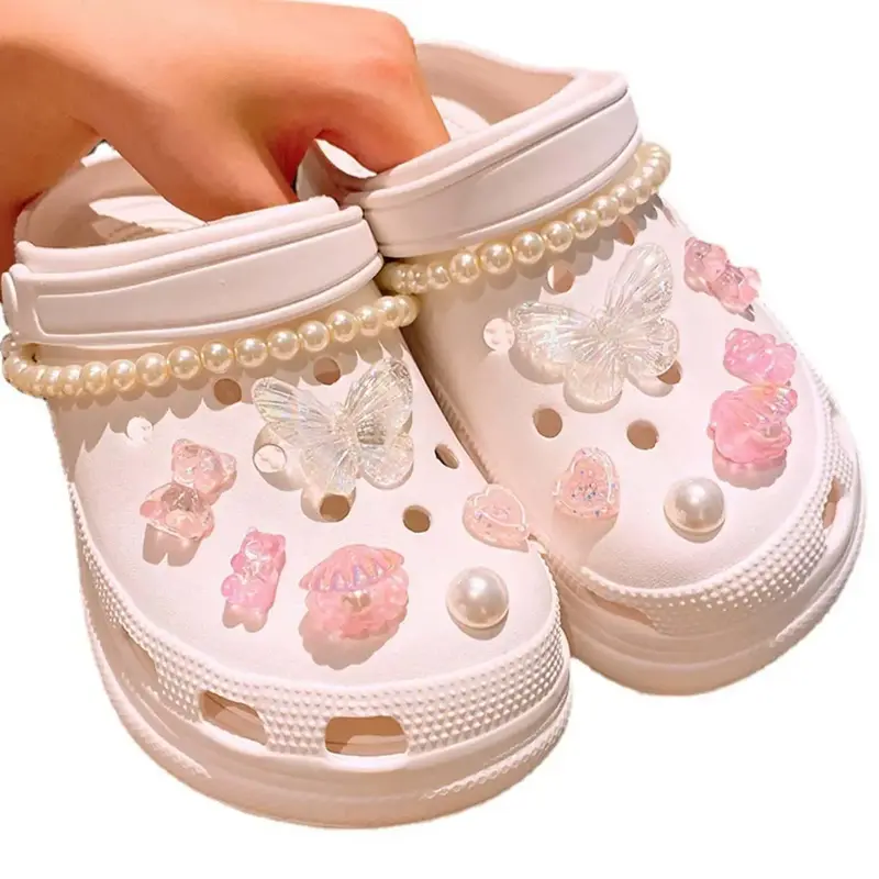 14pcs/set Cute Cartoon Bear & Butterfly Shaped Crocs Charms, Fashionable Shoes DIY Decoration Accessories
