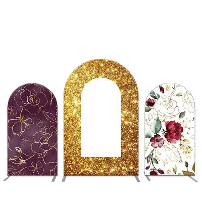 Aperturee Open Gold Glitter Floral Pattern Arch Backdrop Kit | Custom Arched Wall Covers | Chiara Wall Backdrop Diy | Circle ...