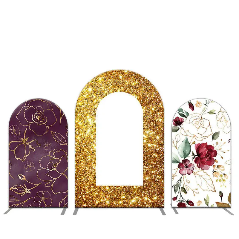 Aperturee Open Gold Glitter Floral Pattern Arch Backdrop Kit | Custom Arched Wall Covers | Chiara Wall Backdrop Diy | Circle ...