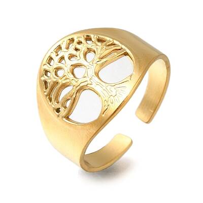 304 Stainless Steel Tree of Life Open Cuff Ring