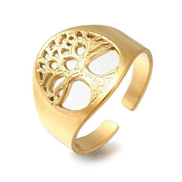 304 Stainless Steel Tree of Life Open Cuff Ring