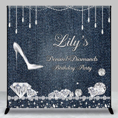 Custom Denim Diamonds High Heels Birthday Backdrop
