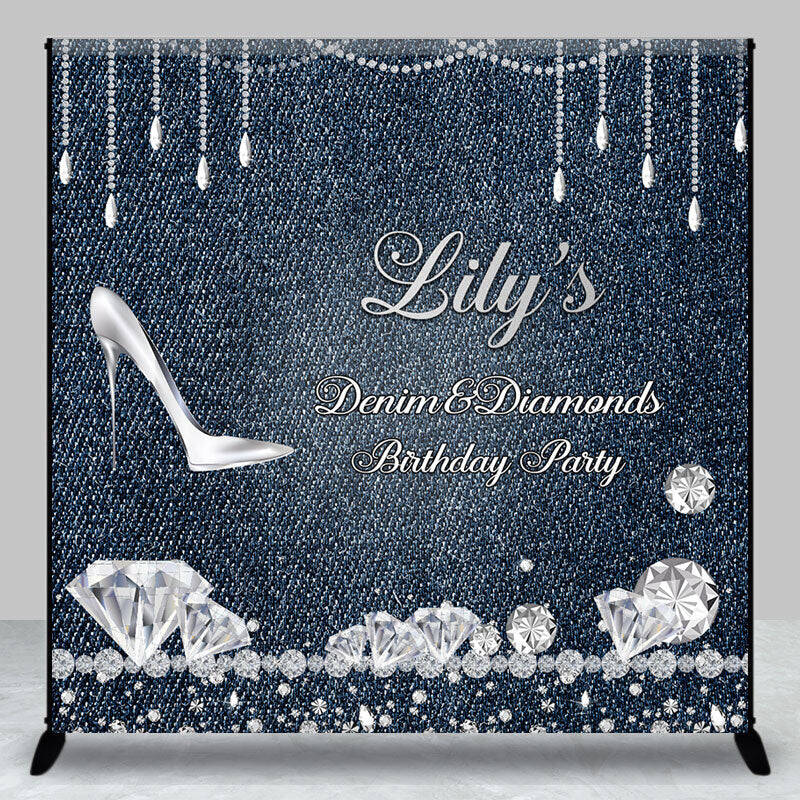 Custom Denim Diamonds High Heels Birthday Backdrop