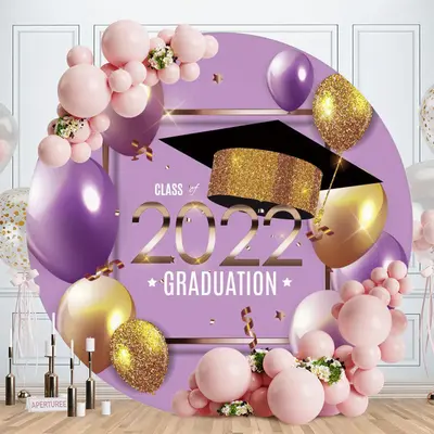 Gold Purple Balloons Round Class Of 2022 Backdrop - Aperturee