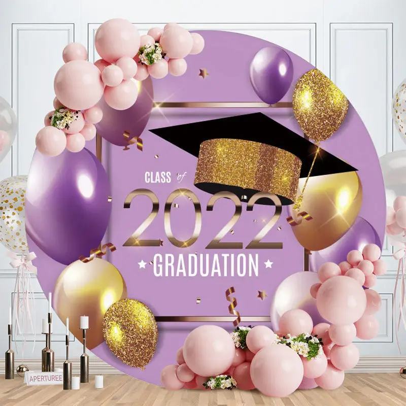 Gold Purple Balloons Round Class Of 2022 Backdrop - Aperturee