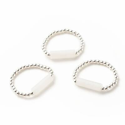 Natural White Jade Column Beaded Finger Ring with Synthetic Hematite