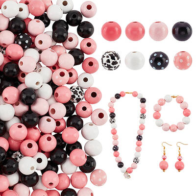 8 Styles Natural Wooden Dyed Beads and Printed Beads