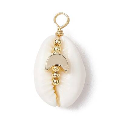 Natural Cowrie Shell Copper Wire Wrapped Pendants
