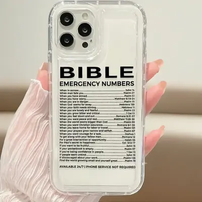 Bible Number Pattern Clear Phone Case, Anti-drop Phone Protective Case for iPhone 11 12 13 14 15 16 Series, Cute Shockproof C...