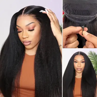 Pull Go 13x6 Full Wig Transparent Lace Kinky Straight Wig Natural Black Color