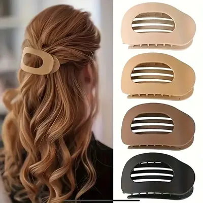 4pcs Solid Color Flat Hair Clips Set – Minimalist Acrylic Barrettes for Women, Strong Hold Claw Clips for Thick or Thin Hai...