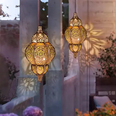 Solar Lantern Outdoor Hanging Lights – Waterproof Moroccan Metal Decorative Lamp for Patio, Garden, Yard, Gifts for Mom & G...