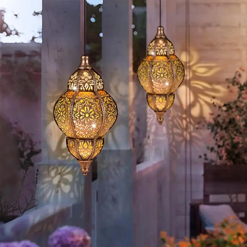 Solar Lantern Outdoor Hanging Lights – Waterproof Moroccan Metal Decorative Lamp for Patio, Garden, Yard, Gifts for Mom & G...