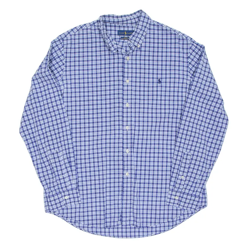 RALPH LAUREN Slim Fit Mens Shirt Blue Check Long Sleeve XL
