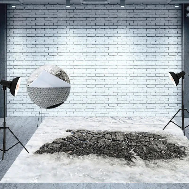 Winter Snowy Black Cracked Road Fabric Floor Backdrop - Aperturee