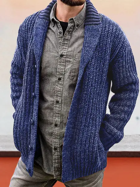 Coofandy Solid Color Long Sleeve Slim Fit Knit Sweater Jacket, Blue / S