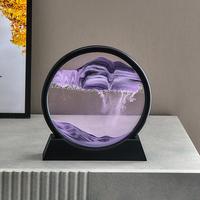 3D Moving Sand Art Decor for Dressers, Round Glass Flowing Sand Home Decor, Living Room Craft Ornament Office Desk Circular A...