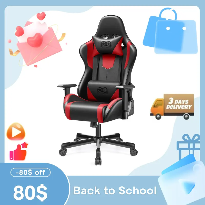 Gaming Chair, High Back Computer Leather Chair 155°Adjustable Backrest Swivel Office Chair with Lumbar Support