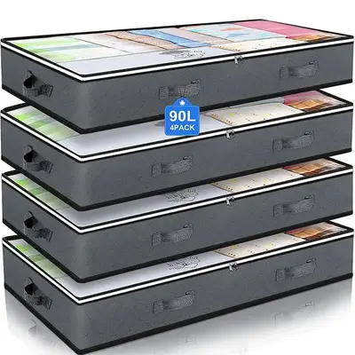 Foldable Storage Bag with Clear Window & Reinforced Handle, 4 Counts Bedroom Accessories Under Bed Zipper Storage Container, ...