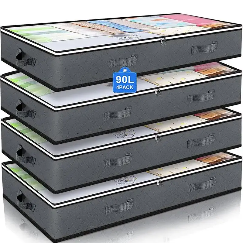 Foldable Storage Bag with Clear Window & Reinforced Handle, 4 Counts Bedroom Accessories Under Bed Zipper Storage Container, ...