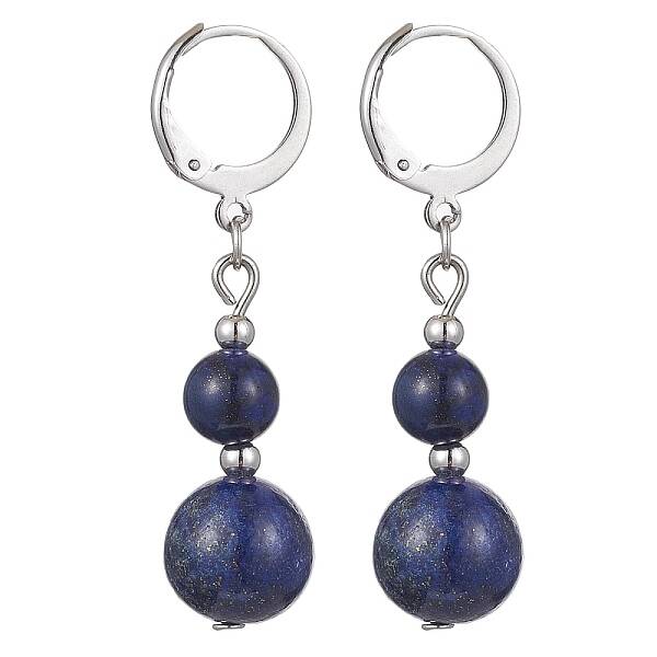 Round Natural Lapis Lazuli Dangle Earrings