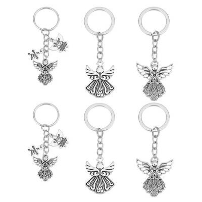 6Pcs 3 Style Angel Wing Tibetan Style Alloy Pendants Keychain