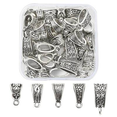50Pcs 5 Style Tibetan Style Zinc Alloy Tube Bails