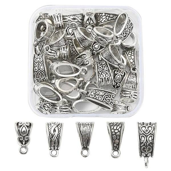 50Pcs 5 Style Tibetan Style Zinc Alloy Tube Bails