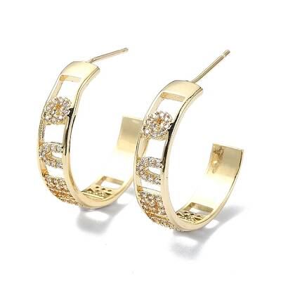 Hollow Word Brass Micro Pave Cubic Zirconia Stud Earrings