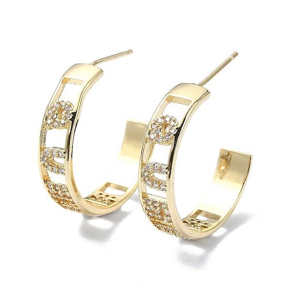 Hollow Word Brass Micro Pave Cubic Zirconia Stud Earrings