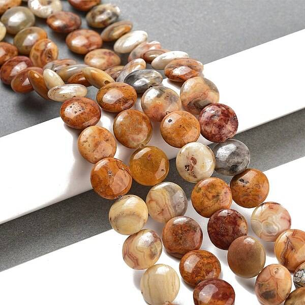 Flat Round Natural Crazy Lace Agate Beads Strands