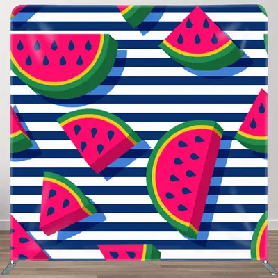 Aperturee Watermelon Indigo And White Stripe Fabric Backdrop - Aperturee