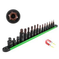 Torx Star Bit Socket Set: 16-Piece Tamper Proof Torx Bit Socket Set with Magnetic Socket Rail Organizer 1/4,3/8,1/2-Inch Driv...