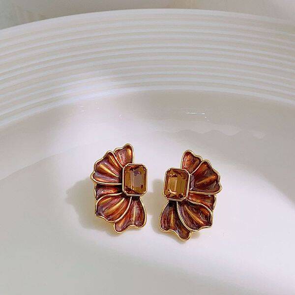 Brass Enamel Stud Earrings